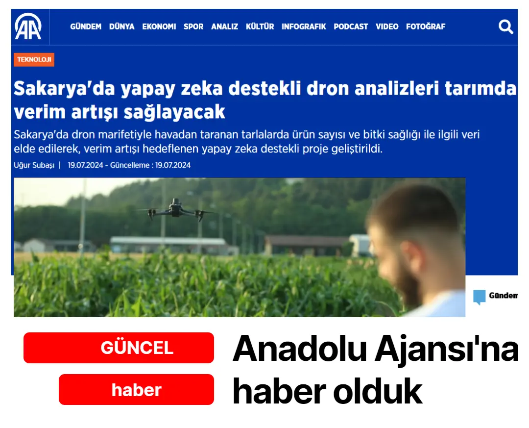 AGROVECH’in Yapay Zeka Destekli Tarım Projesi Anadolu Ajansında